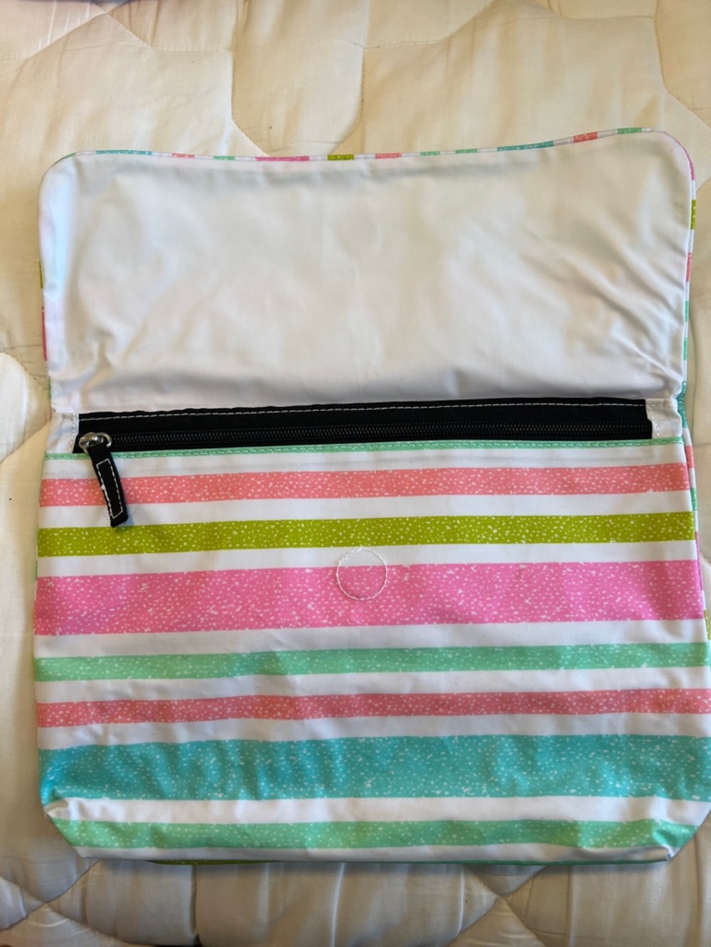 Scout Striped Fold-Over Clutch in Pink, Mint & White - Picture 3 of 4